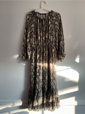 Zara Beige and Black Snake-Print Midi Dress
